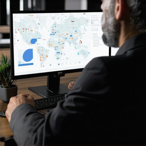 Business owner reviewing local SEO analytics and maps on a computer screen.