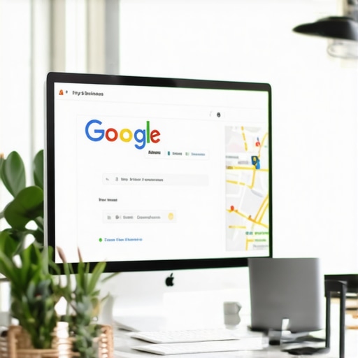 Business owner editing Google My Business profile on computer to improve local search visibility.