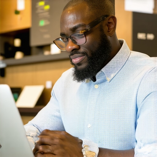 Business owner working on GMB profile at a Saint Paul storefront