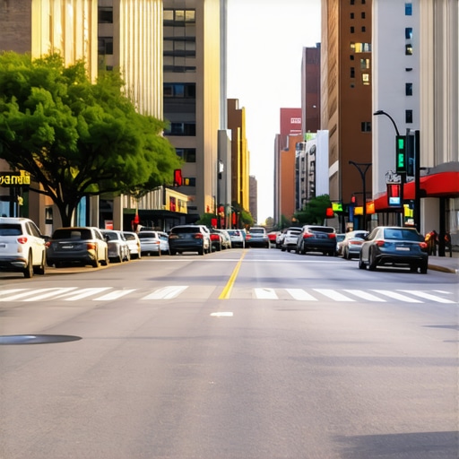 Saint Paul street with local shops and digital marketing icons.
