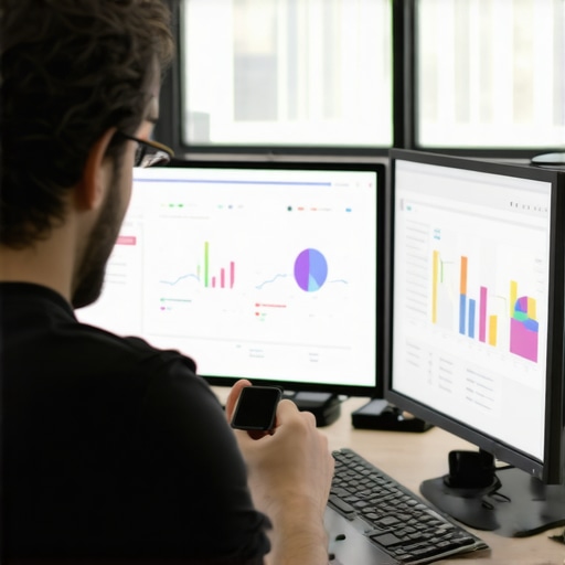 A person analyzing local SEO metrics on multiple screens to improve Google Maps visibility.