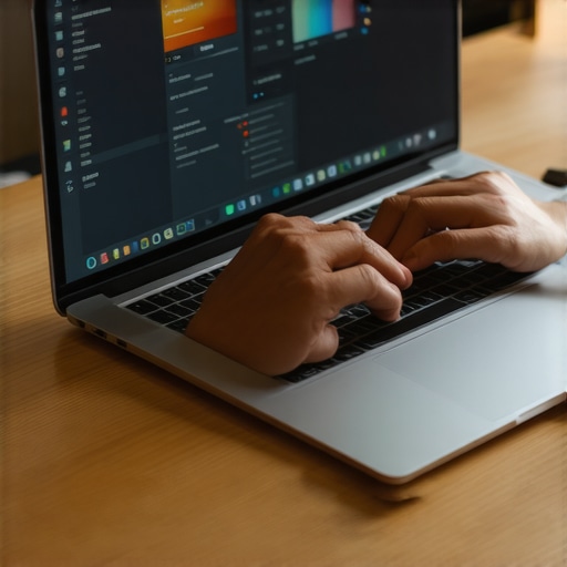 Person analyzing SEO data on a laptop in an office environment
