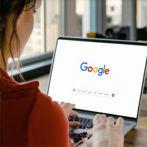 Business owner updating Google My Business profile with Saint Paul landmarks in background.