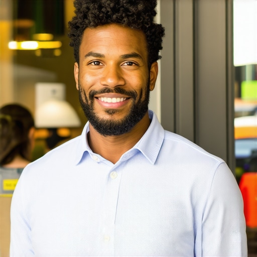 Business owner optimizing Google My Business profile on a laptop with storefront in background