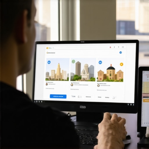 Person updating Google My Business details on a laptop with Saint Paul landmarks