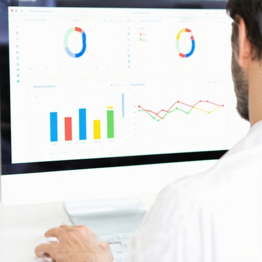 A person analyzing local SEO data on a laptop with graph dashboards