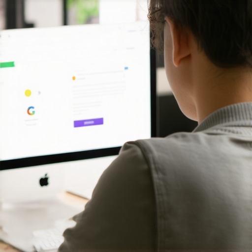 Business owner managing Google My Business listing on a desktop computer.