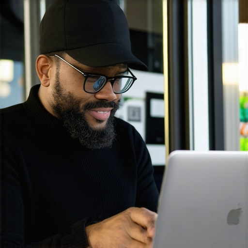 Business owner editing Google My Business listing on a laptop with Saint Paul storefront in background