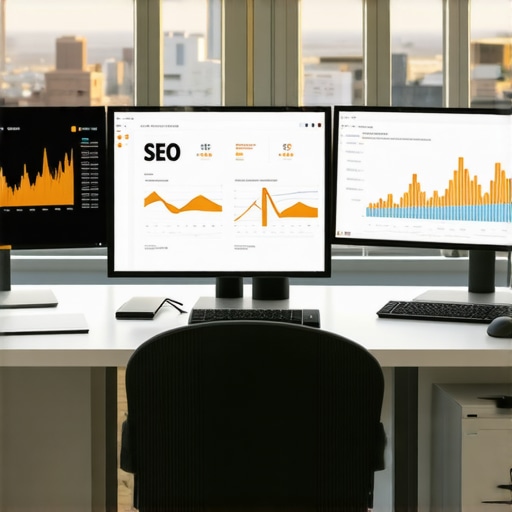Optimizing Local SEO with Advanced Tools Screens displaying SEO analytics and local search rankings over Saint Paul backdrop